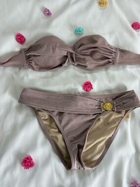 Victorias Secret Mauve Twist Bandeau Bikini Set with Gold Accent